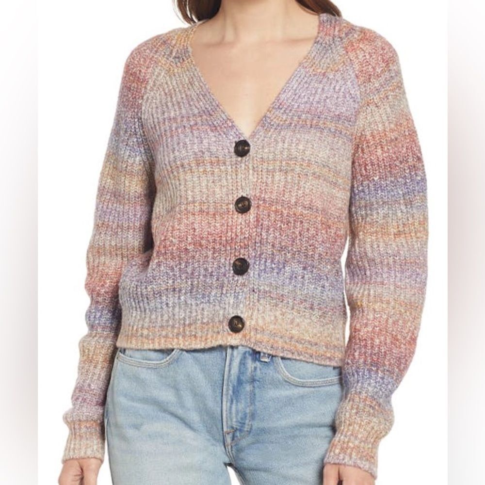 Rails Josie Space Dye Cotton Blend Cardigan in Amethyst Space Dye Large NWT $228